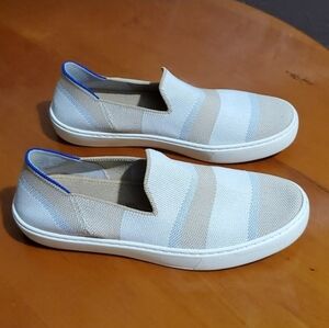 Rothy's Birch Striped Slip-On Beige Sneakers Size 7
